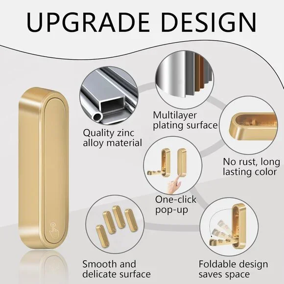 4PCS Foldable Gold Wall Hooks, Heavy Duty Zinc Alloy Folding Wall Hooks, Folding - Picture 4 of 9